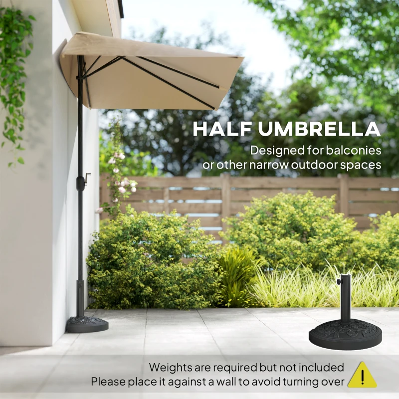 Outsunny 8ft Half Round Umbrella Outdoor Balcony Parasol Patio Garden Outdoor Window Sun Shade w/ 5 Ribs