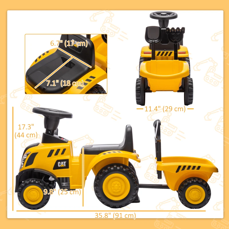 Qaba Caterpillar Licensed No Power Ride On Tractor with Shovel, Trailer
