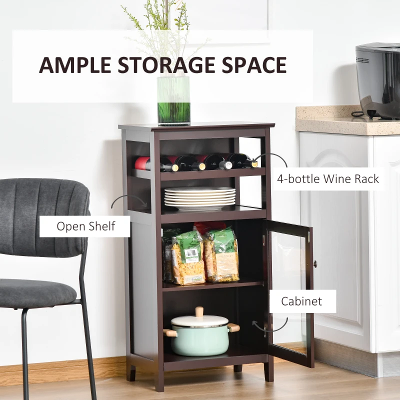 HOMCOM Wine Cabinet with 4 Bottle Wine Rack, Open Shelf, Acrylic Door Cabinet with Adjustable Shelf, Espresso