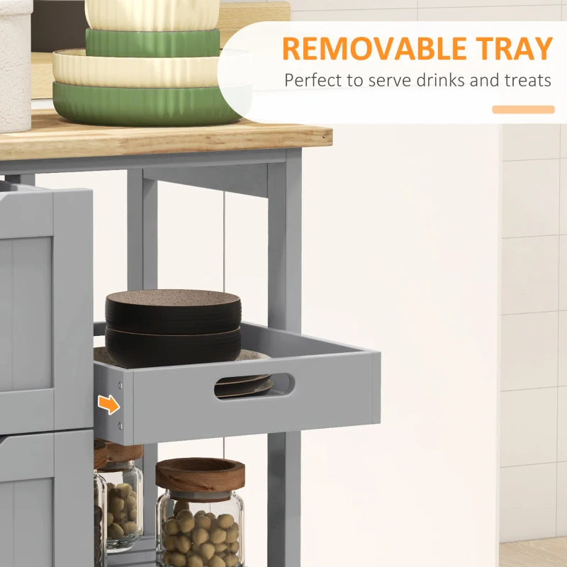 HOMCOM Kitchen Cart on Wheels, Rolling Kitchen Island Cart with Wood Top, 3 Drawers and Shelves for Home Dining Area