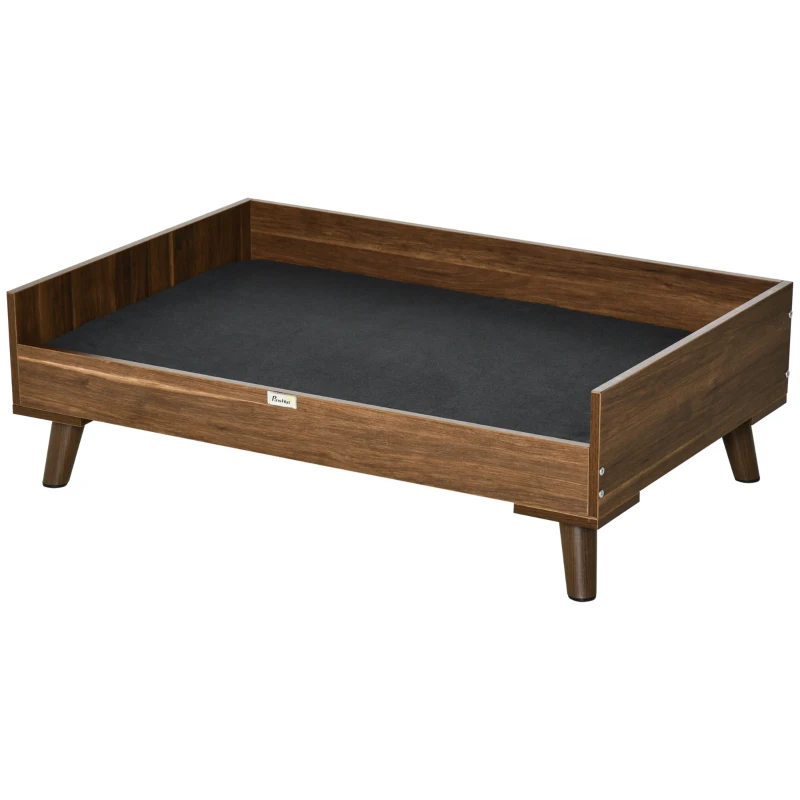 PawHut Elevated Dog Bed with Soft Sponge Cushion, Modern Wood Dog Bed, High and Upraised off of Durable Steel Legs, Coffee Bean, Jet Black