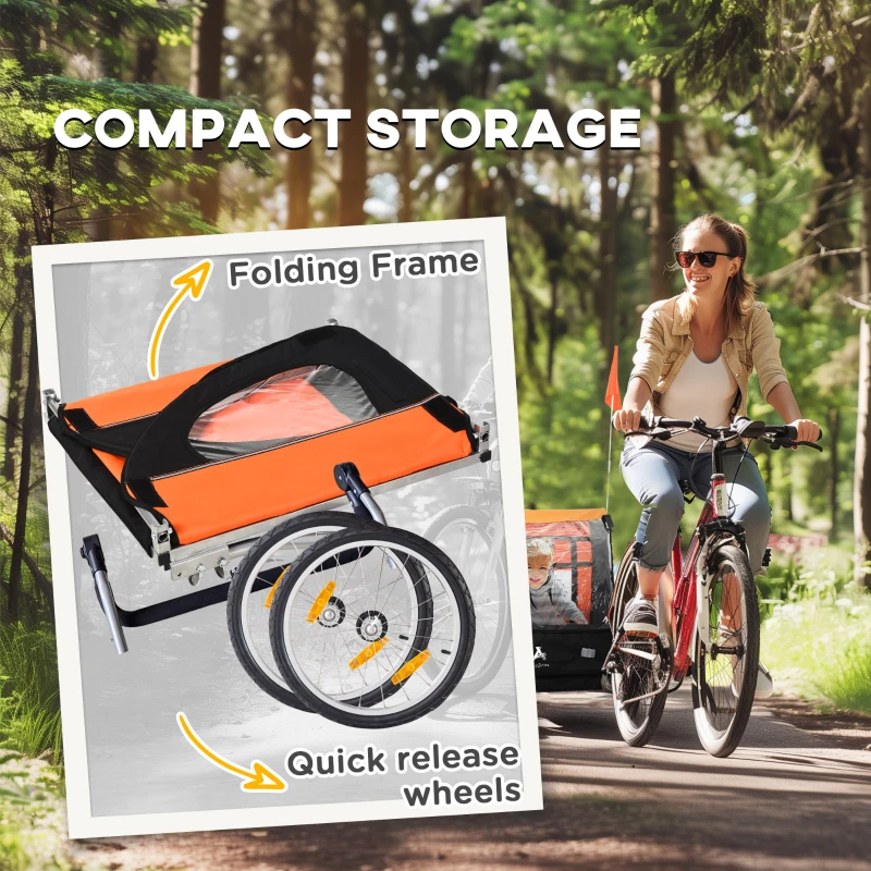 Aosom 2-Seat Child Bike Trailer for Kids with a Strong Steel Frame, 5-Point Safety Harnesses, & Comfortable Seat, Orange