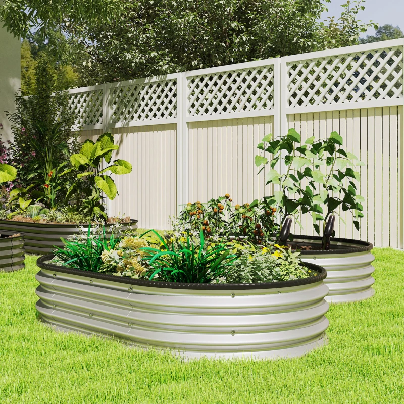 Outsunny 2Pcs Galvanized Raised Garden Bed, 5 x 3 x 1 ft Modular Metal Garden Beds with Rubber Strip Edging, Silver