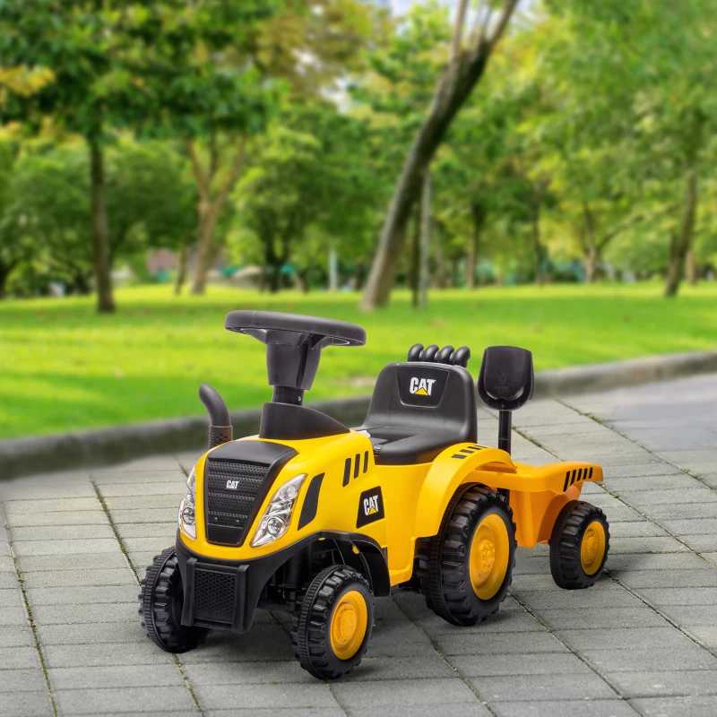 Qaba Caterpillar Licensed Ride-On Construction Toy with Shovel & Trailer, No Power Ride-on Tractor for 18-36 Months