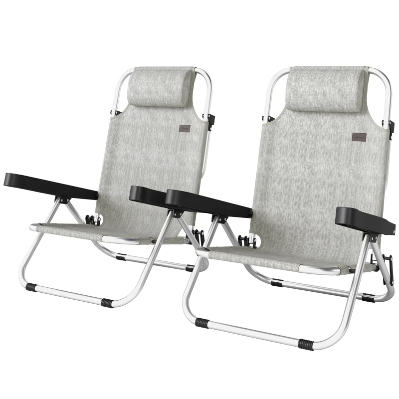 Outsunny Folding Beach Chair Set of 2, Reclining Backpack Beach Camping Chairs with 4-Position Adjustable Backrest