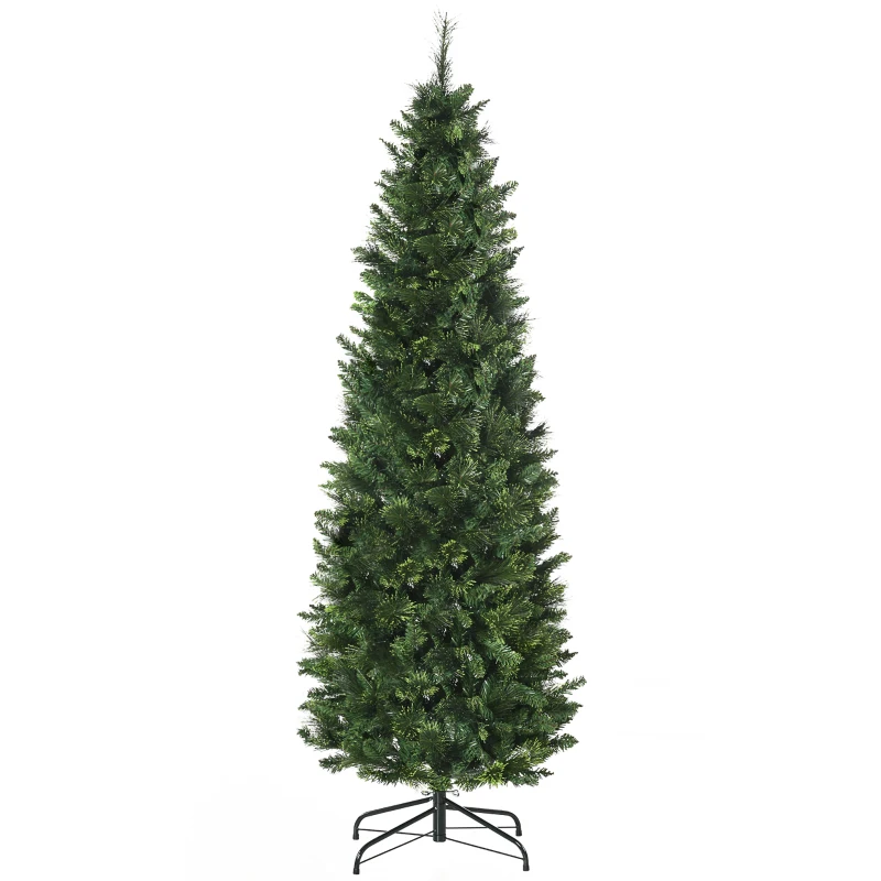 HOMCOM 6' Artificial Pencil Christmas Trees, with Auto Open, Steel Base, Pine Needles, for Home Xmas Decoration