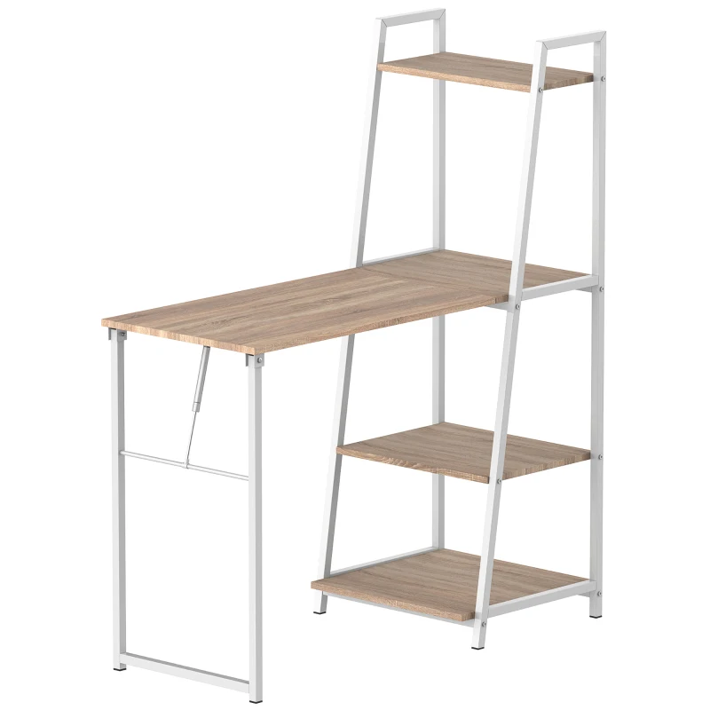 HOMCOM Computer Desk with Storage Sheves and Foldable Tabletop, Writing Desk for Home Office and Study, White, Natural