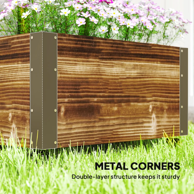 Outsunny Wooden Raised Garden Bed, Planter Box w/ Trellis and Metal Corners, Portable on Wheels for Patio, Backyard, Deck, Brown