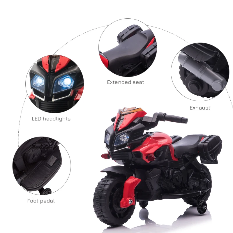 Aosom Kids Ride On Motorcycle, 6V Electric Battery Powered Dirt Bike w/ Training Wheels, Gift for Children Boys Girls Red