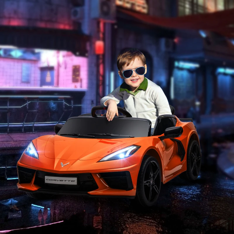 Qaba Chevrolet Corvette Licensed 12V Kids Electric Car with Parental Remote Control, Suspension System, Slow Start, Orange