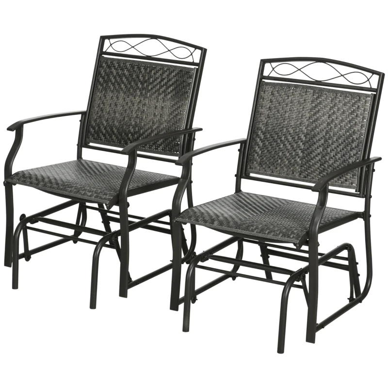 Outsunny Set of 2 Outdoor Glider Chairs, Porch & Patio Rockers for Deck with PE Rattan Seats, Steel Frames for Garden, Backyard, Poolside, Gray