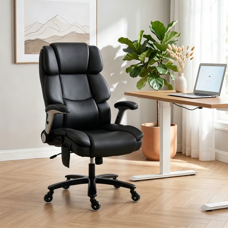 HOMCOM Ergonomic Office Chair with Inflatable Adjustable Lumbar Support, 400 Lbs Heavy Duty High Back Desk Chair, Black