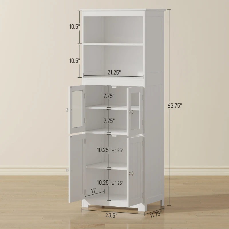 HOMCOM 63" Small Buffet with Hutch, 4-Door Kitchen Pantry, Freestanding Storage Cabinet with Adjustable Shelf for Dining Room, Living Room, White