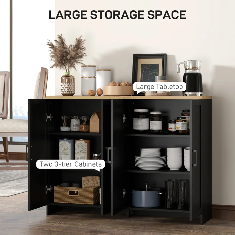 HOMCOM Modern Sideboard Buffet Cabinet, Modern Kitchen Storage Cabinet with 4 Doors Adjustable Shelves, for Dining Room, Black
