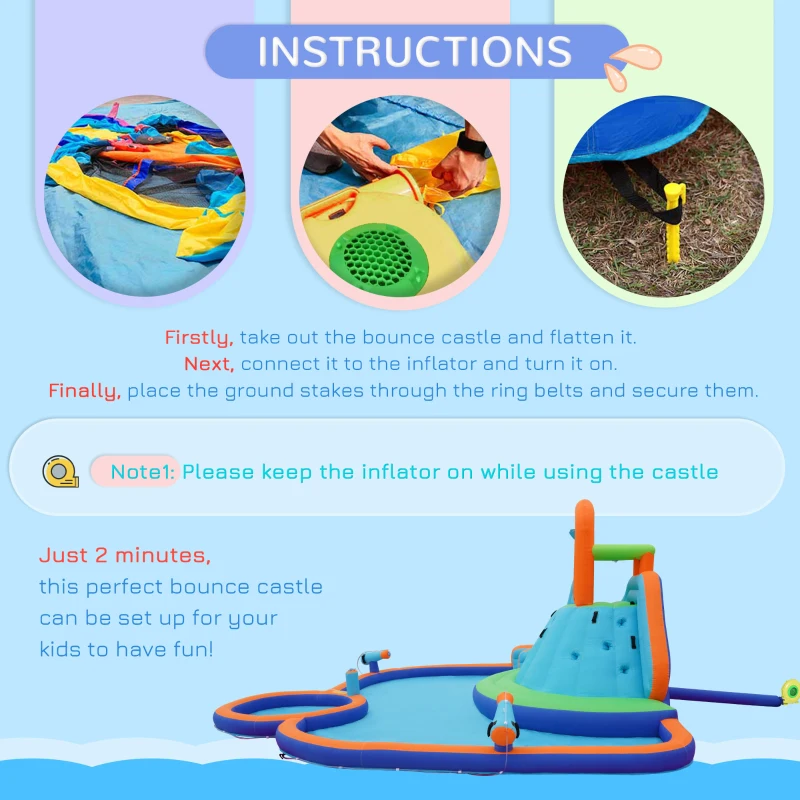 Outsunny 4 in 1 Kids Bounce House w/ Slide, Pool, Climbing Wall, Water Cannon, Blower, Carrying Bag for 3-8 Years