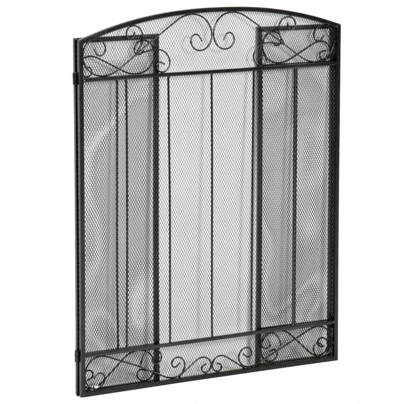 HOMCOM 3-Panel Folding Fireplace Screen, Home Steel Fire Spark Guard for Wood Burning with Decorative Vine Pattern, 41.25" x 31.75", Black