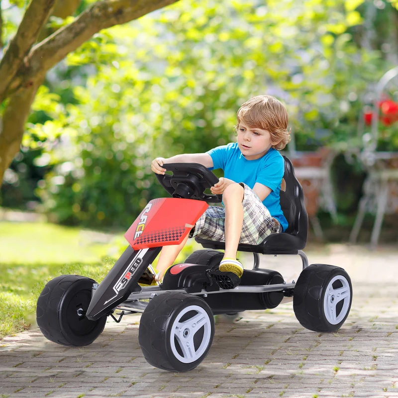 Aosom Kids Go Kart, 4 Wheeled Ride On Pedal Car, Racer for 3 years, for Boys and Girls, Outdoor - Red
