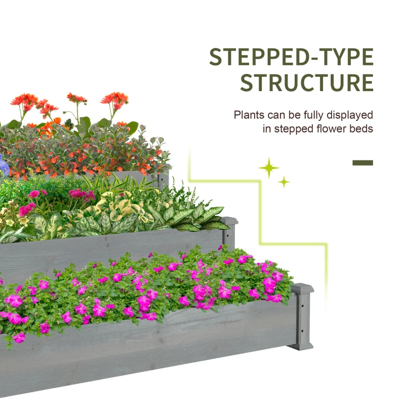 Outsunny 3-Tier Garden Bed Planter Box for Backyard, Patio, 49"x49"x22", Grey