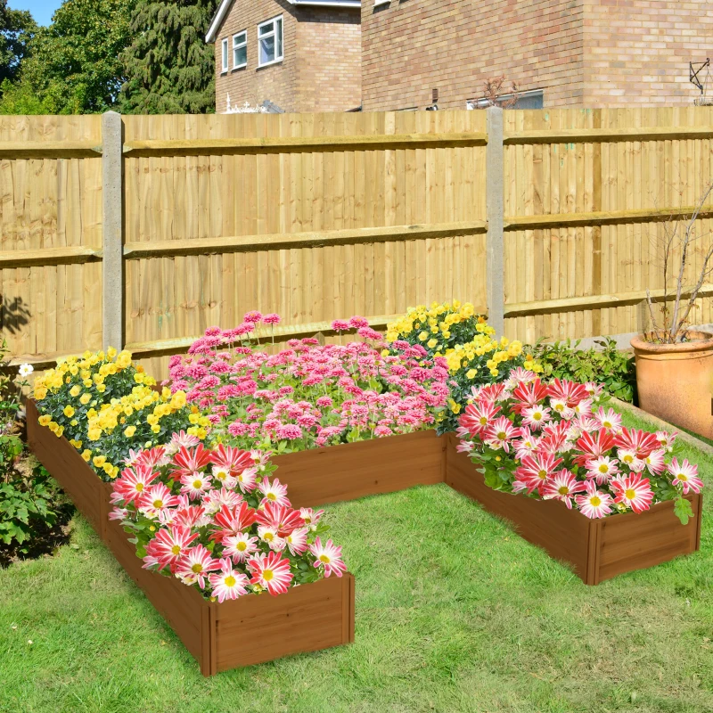 Outsunny Raised Garden Bed, Set of 5 Large Wooden Box Planters for Outdoor Plants Vegetables Flowers Herbs, 7.5x7.5x1ft, Brown
