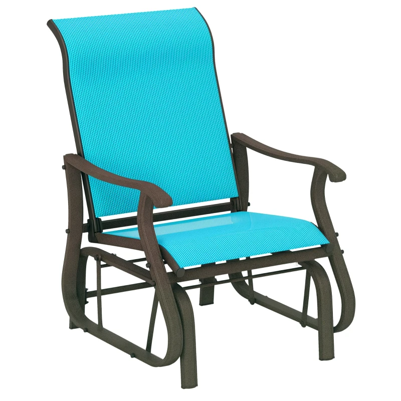 Outsunny Outdoor Glider Chair Patio Glider Swing Chair with Mesh Seat, Steel Frame for Backyard, Garden, Porch, Blue