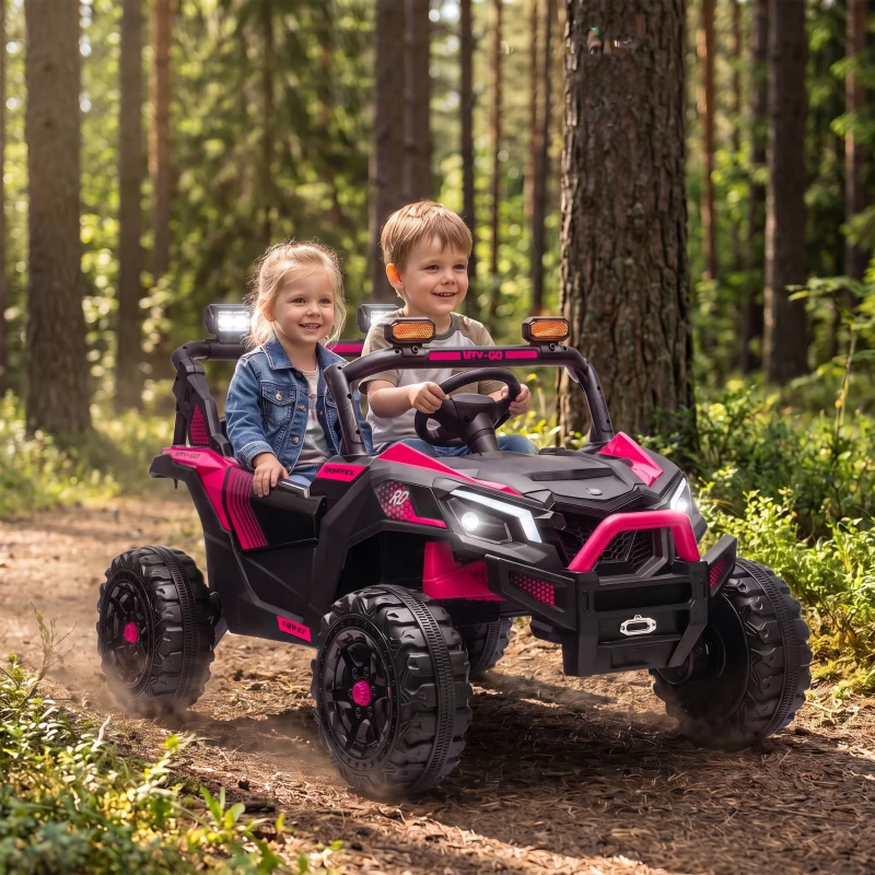 Qaba 24V 2 Seater Ride On Truck Car for Big Kids with Remote Control, Dual Motors, 4-Wheel Suspension for Ages 3-8, Pink