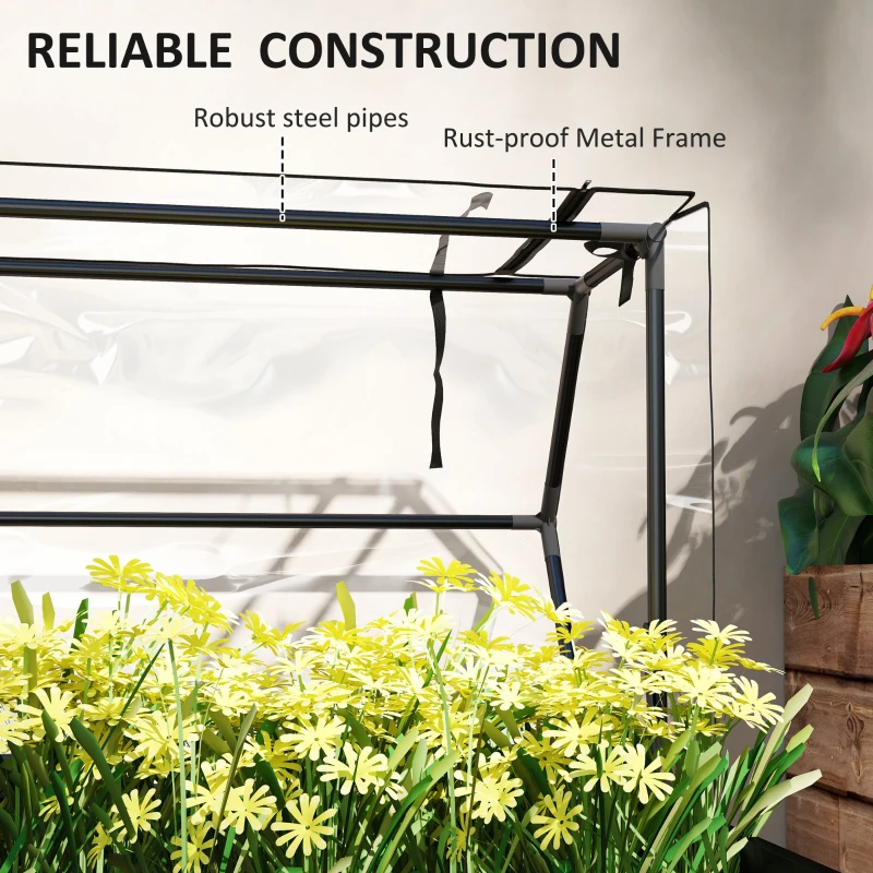Outsunny Elevated Garden Box with Greenhouse Cover, Raised Garden Bed with Legs and Drainage Hole for Vegetables, Black