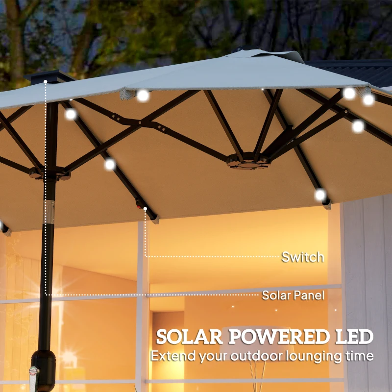 Outsunny 10ft Double-Sided Patio Umbrella with 35 LED Lights, 12 ribs, Extra Large Outdoor Parasol with Twin Canopy, Beige