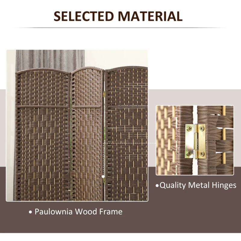 HOMCOM Folding Room Divider Screen 3 Panel 6' Tall Privacy Screen Freestanding Wood Partition for Home Office, Brown
