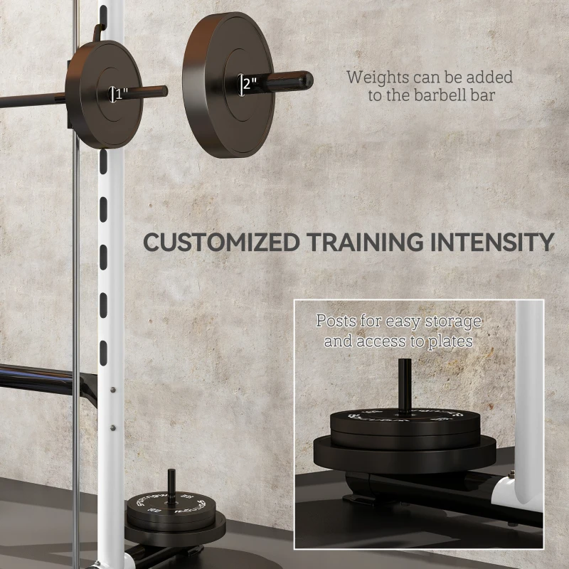 Soozier Squat Rack with Pull Up Bar and Barbell Bar Adjustable Bench Press Multi-Function Weight Lifting Half Rack, White