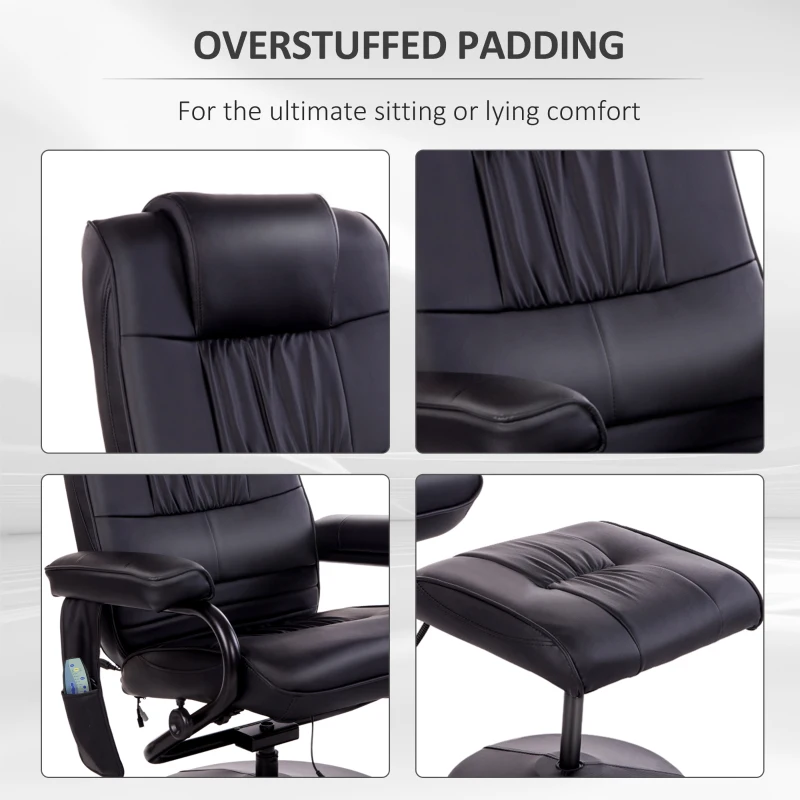 HOMCOM Massaging Faux Leather Recliner Chair and Ottoman Set, Swivel Vibration Massage Lounge Chair with Remote Control for Living Room, Bedroom, or Office, Black