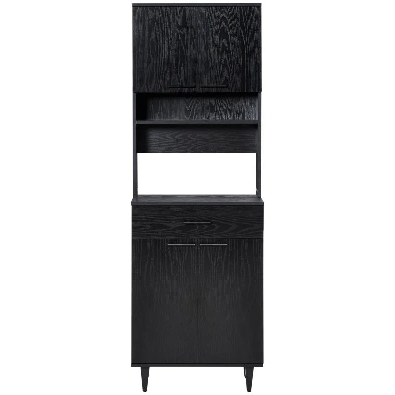 HOMCOM Modern Kitchen Buffet with Hutch Wooden Storage Cupboard with Microwave Counter 2 Cabinet and Drawer for Dining Room Living Room Black