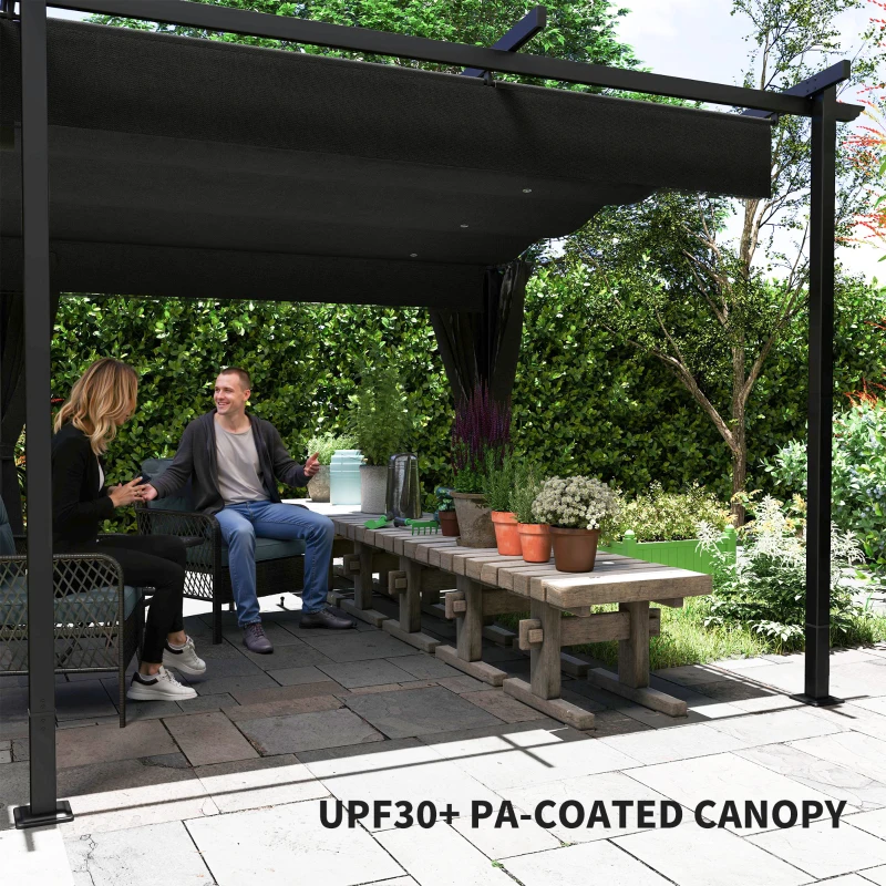 Outsunny 10' x 20' Metal Retractable Pergola Canopy with Sidewalls, Outdoor Gazebo UPF30+ Sun Shade Shelter for Garden, Deck