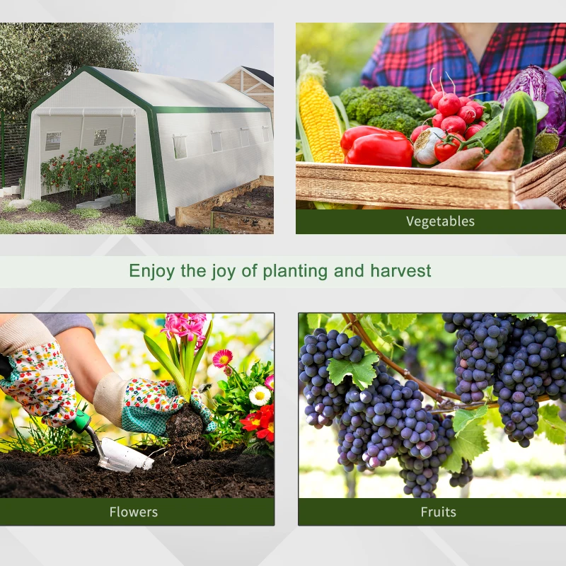 Outsunny 20' x 10' x 8' Heavy-duty Greenhouse, Walk-in Hot House with Windows and Roll Up Door, PE Cover, Steel Frame, White