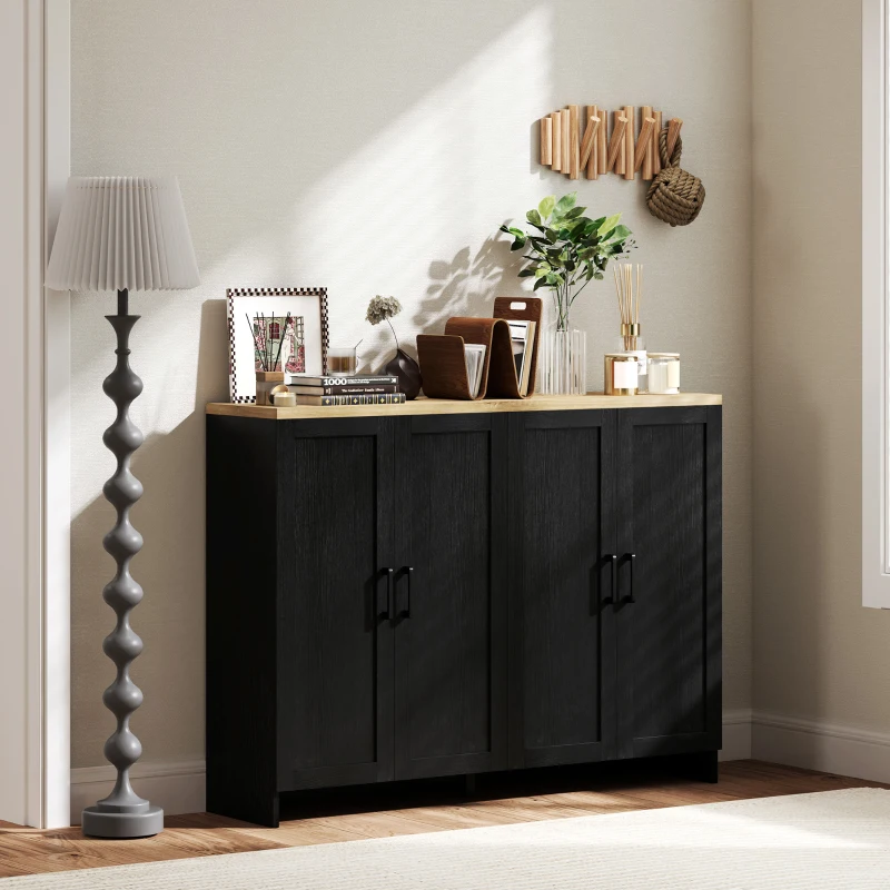 HOMCOM Modern Sideboard Buffet Cabinet, Modern Kitchen Storage Cabinet with 4 Doors Adjustable Shelves, for Dining Room, Black