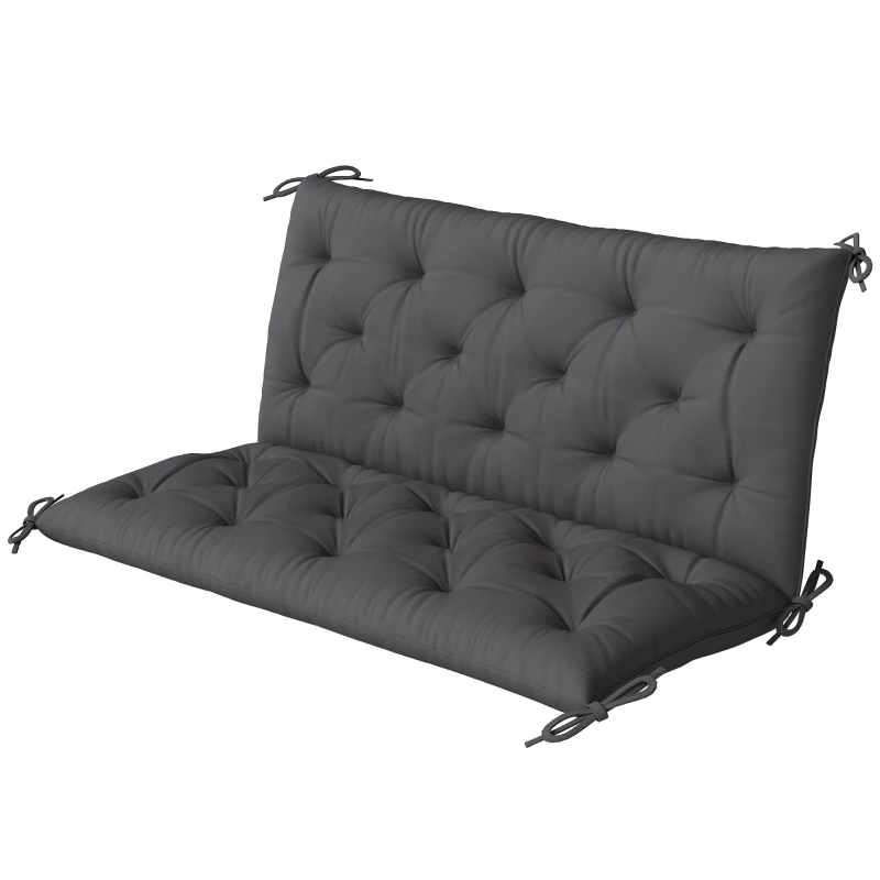 Outsunny 2 Seater Garden Bench Cushion, Soft Thick Outdoor Non-Slip 2 Seater Soft Pad With Backrest for Garden Patio, 47" x 43" x 5", Black