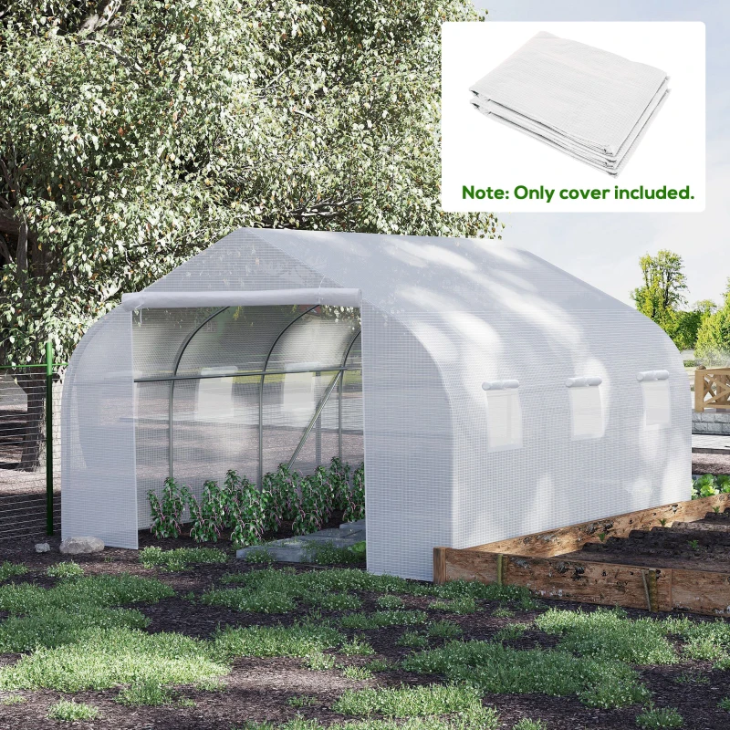 Outsunny Walk-in Tunnel Greenhouse Replacement Cover w/ Zipper Door, 11.5' x 10', White