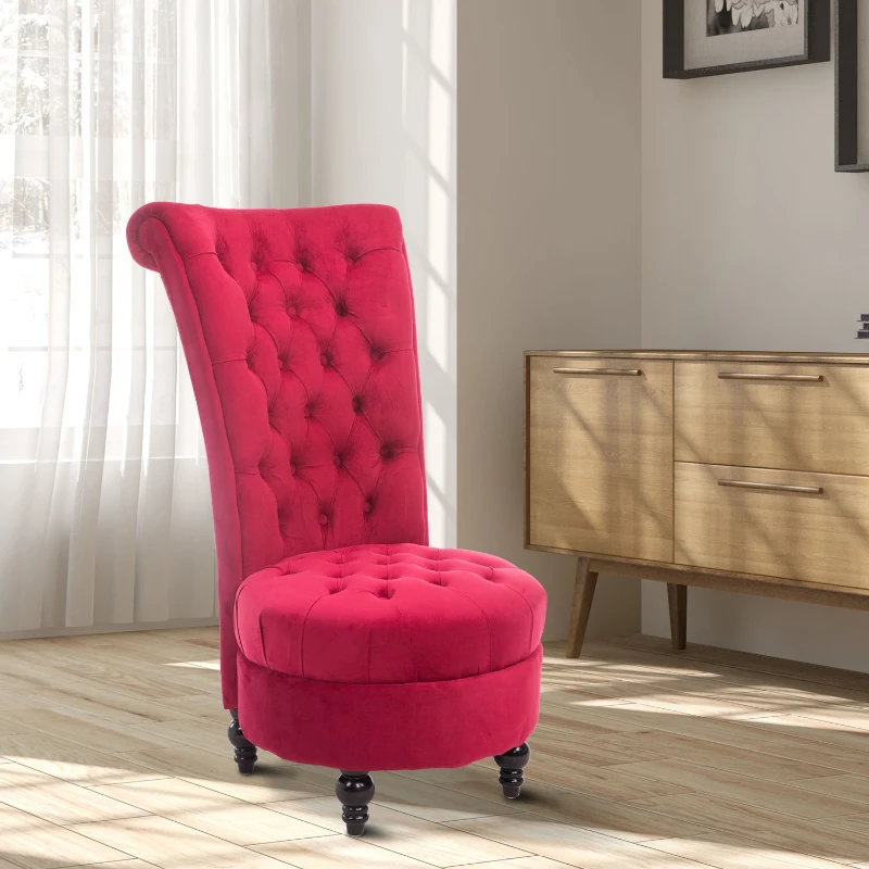 HOMCOM Retro High Back Armless Royal Accent Chair Fabric Upholstered Tufted Seat for Living Room, Dining Room and Bedroom, Crimson Red