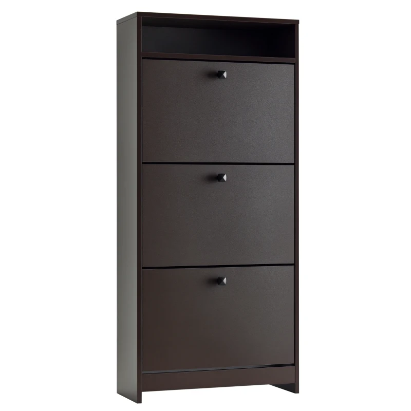 HOMCOM Slim Shoe Storage, Trendy Shoe Rack with 3 Large Fold-Out Drawers & a Spacious Top Surface, Espresso
