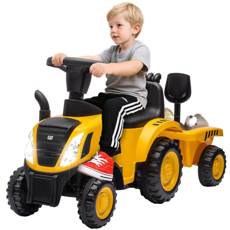 Qaba Caterpillar Licensed Ride-On Construction Toy with Shovel & Trailer, No Power Ride-on Tractor for 18-36 Months