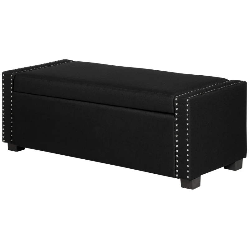 HOMCOM Nailhead Trim Upholstered Flip Top Storage Bench, Fabric Ottoman for Bedroom, or Living room, Dark Grey