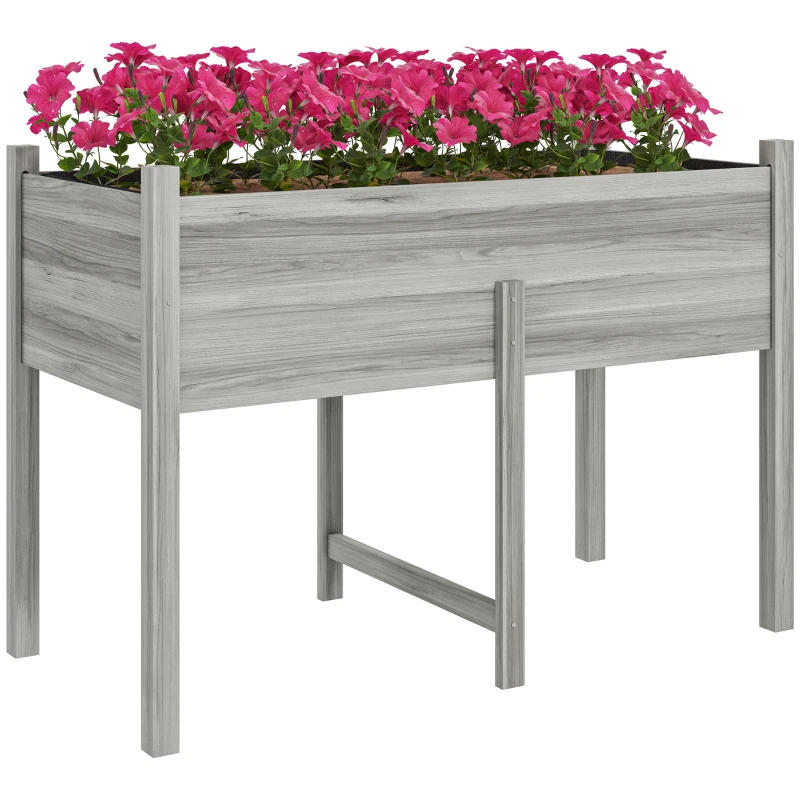 Outsunny Wooden Raised Planter Box with Drain Holes for Vegetables, Flowers, Outdoor Garden Bed, 45.3x21.7x31.5inch, Grey