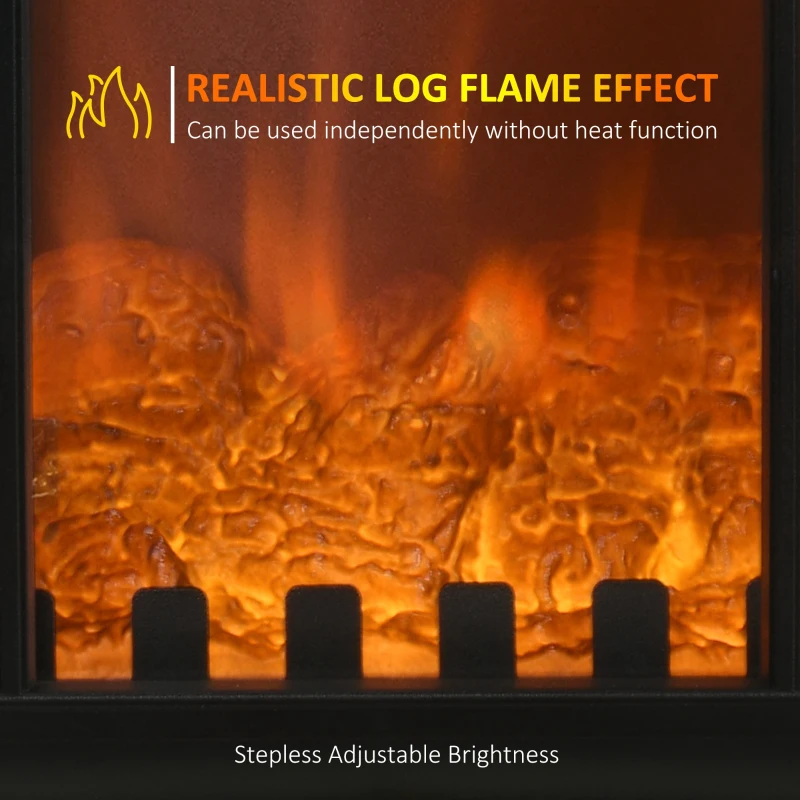 HOMCOM Electric Fireplace Heater Freestanding Fireplace Stove with 3-Side Realistic Flame Overheat Protection 750W/1500W, Black