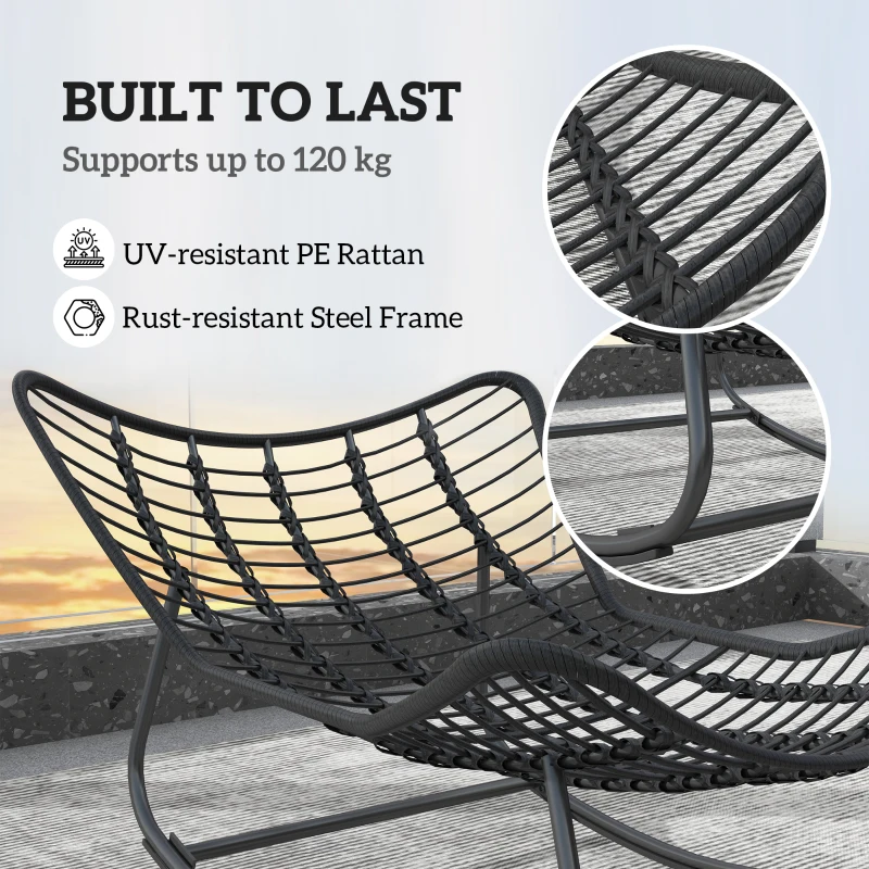 Outsunny Outdoor Rocking Chair, Oversized Patio Egg Chair with Padded Cushion, Rattan Wicker for Indoor, Backyard, Dark Grey