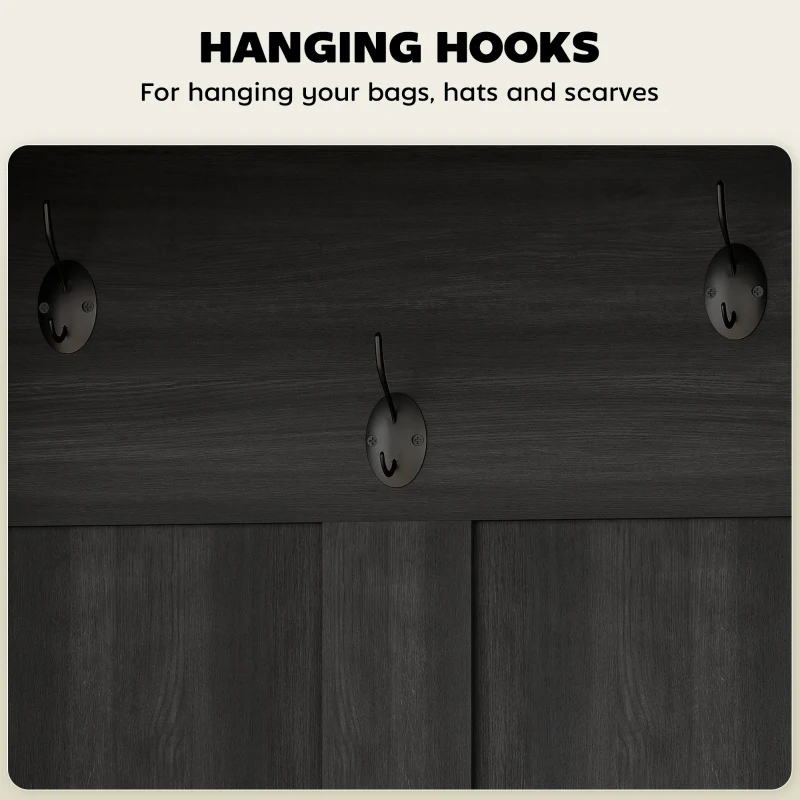 HOMCOM 3-in-1 Hall Tree with Shoe Storage, Coat Rack with Bench, Entryway Furniture with Five Hooks, Black Wood Grain