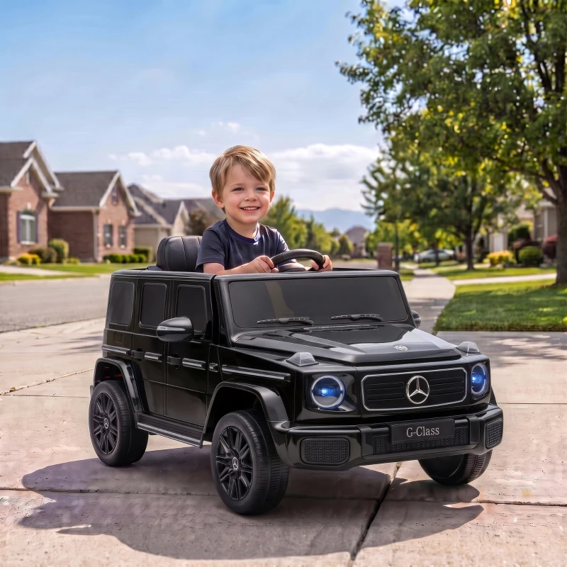 Qaba Licensed Mercedes-Benz G580 12V Kids Ride On Car with Remote, Soft Start, Headlights, Seat Belt, Music, USB, Horn, Black