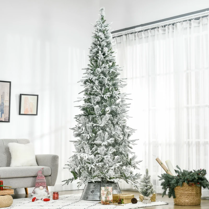 HOMCOM 9' Unlit Snow Flocked Pine Artificial Christmas Tree with Realistic Branches and 1159 Tips, Green