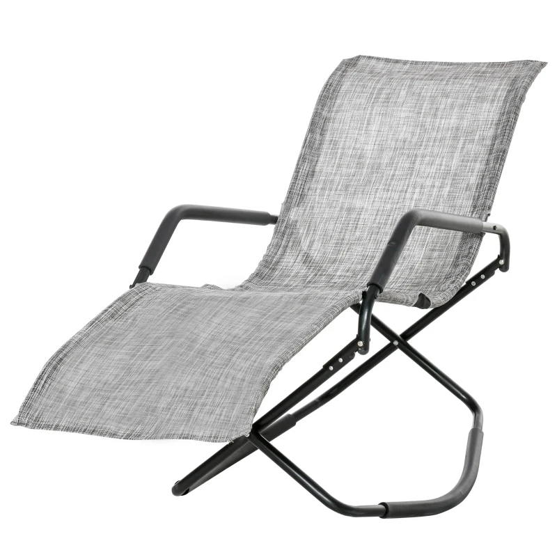 Outsunny Outdoor Folding Rocking Chair, Foldable Chaise Lounge Pool Chair, Zero Gravity Lounge Chair with Armrests for Sun Tanning, Sunbathing, Rocker for Patio, Lawn, Beach, Gray
