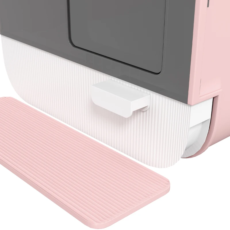 PawHut Cat Litter Box with Lid, Removable Tray, Scoop, Filter, Pink
