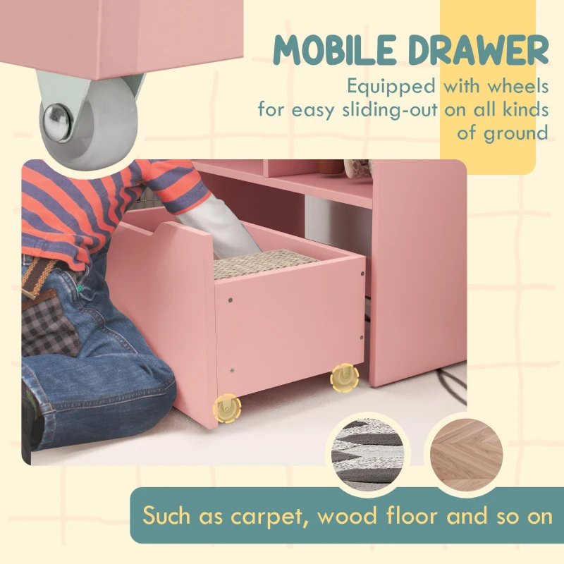 HOMCOM Kids Bookcase with Storage Drawer for Books, Reading Nook, for Classroom, Bedroom, Playroom, Pink