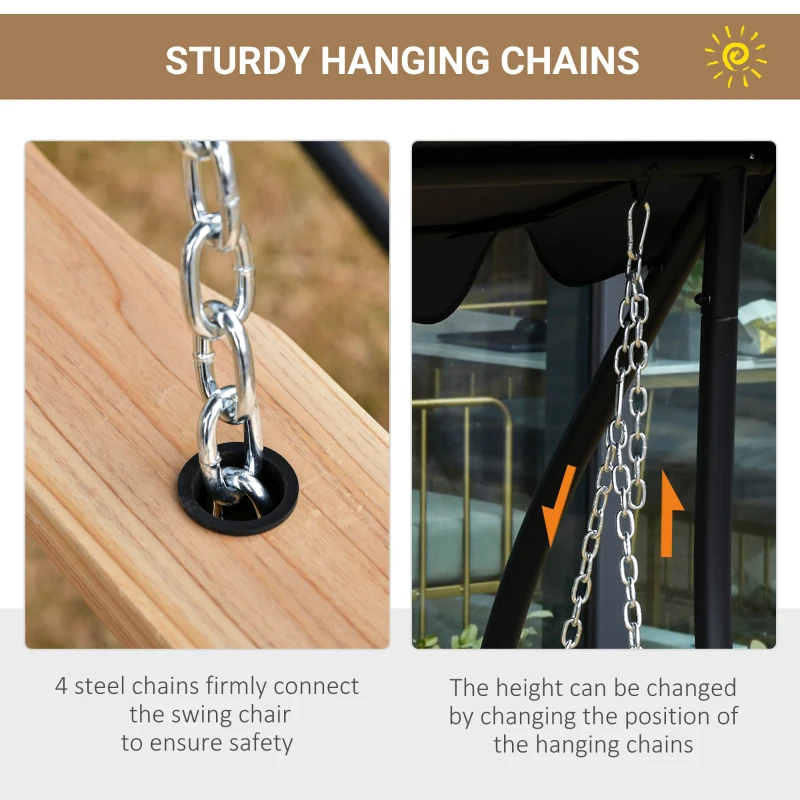Outsunny 3 Seater Patio Swing Chair Wood Porch Swing with Foldable Table, Cup Holders, Steel Chains for Garden, Yard, Natural